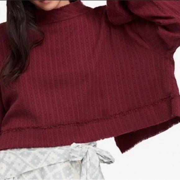NWT! Free People Burgundy/Merlot Blouse with Back Bow Detail, Size Large - Picture 2 of 6